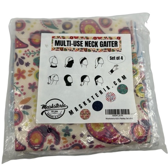 Masksteria‎ Kids Paisley Set: 4 Multi-Use Neck Gaiter Face Scarf Mask - Picture 1 of 3